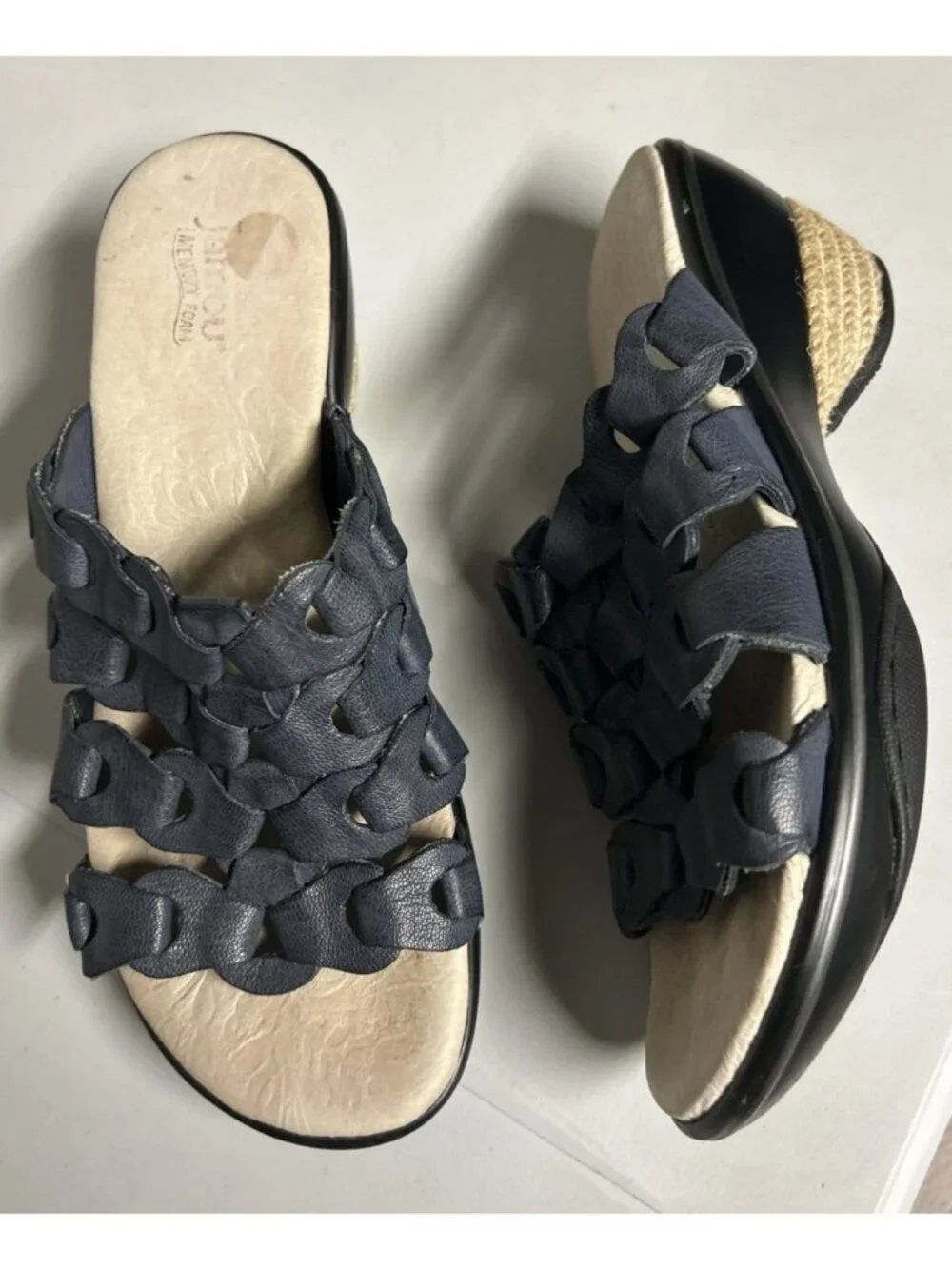 Jambu Romance Sandals Blue Braided Leather Straps Espadrille Wedge Heels Size 8